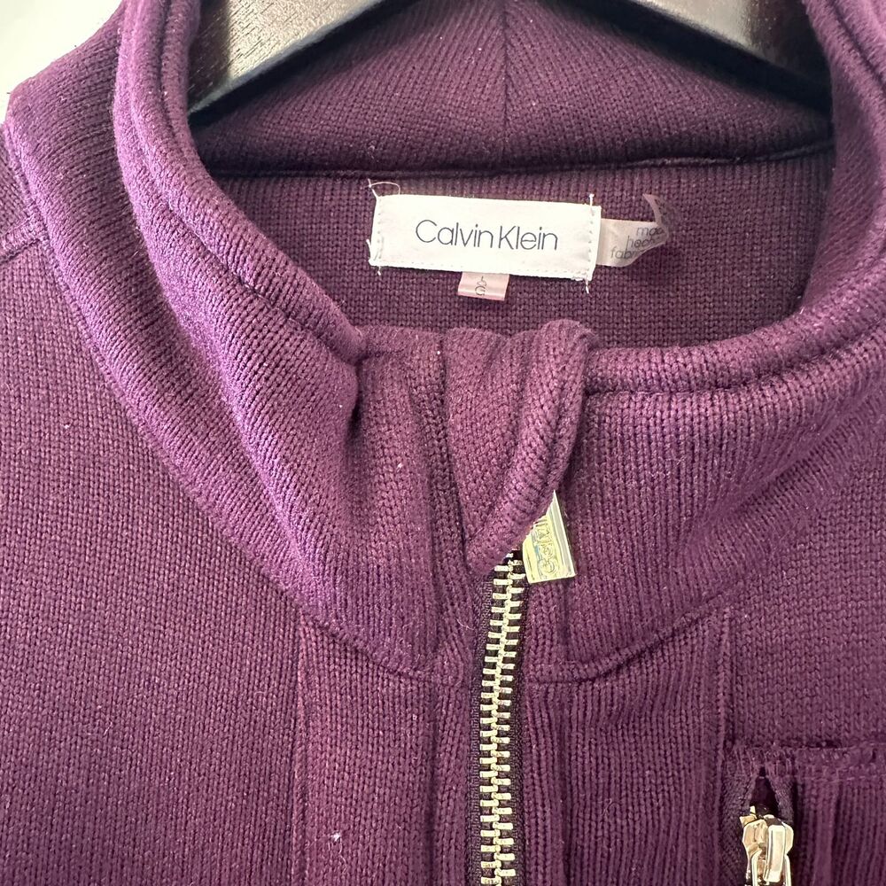 Calvin Klein Women's Full-Zip High Neck Fleece Jacket Purple Sweater Size L - Picture 8 of 9